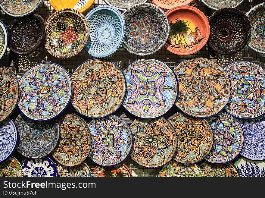 Handcrafted traditional plates and pottery souvenirs from Tunisia. Handcrafted traditional plates and pottery souvenirs from Tunisia