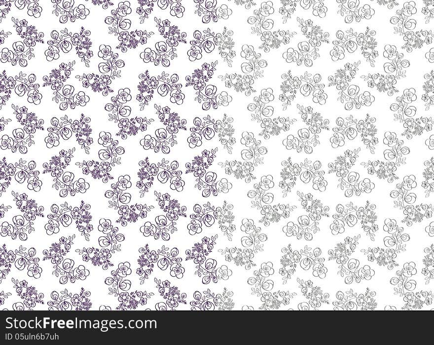 Two textures seamless tissue with floral motifs, repeatable patterns.