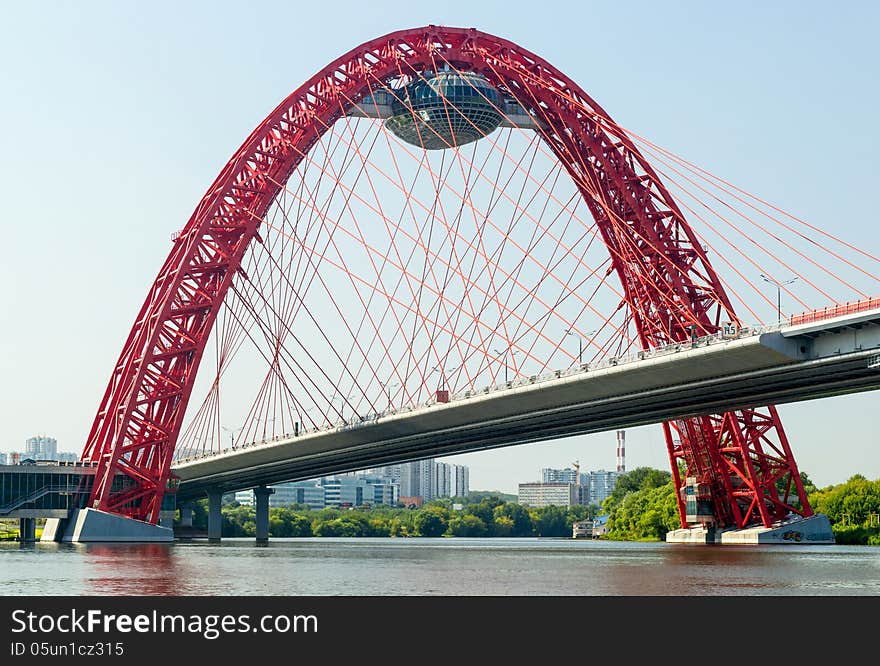 A modern cable-stayed bridge (Zhivopisny bridge) on august 11, 2013 in Moscow. It is the highest cable-stayed bridge in Europe. A modern cable-stayed bridge (Zhivopisny bridge) on august 11, 2013 in Moscow. It is the highest cable-stayed bridge in Europe.