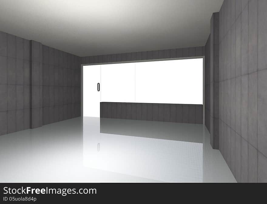 Empty bare concrete room , 3D rendering