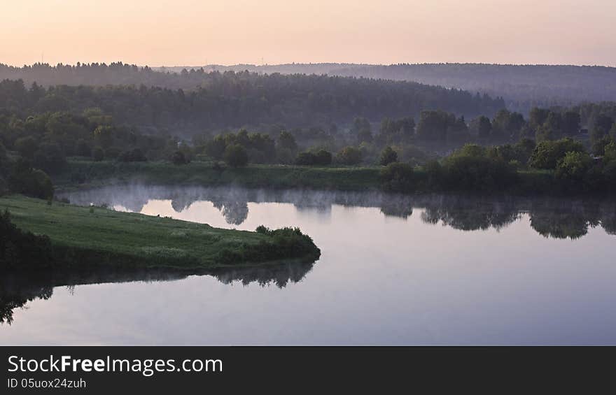 Fog Over The Ptitsegradsky Pond In The Early Hours.