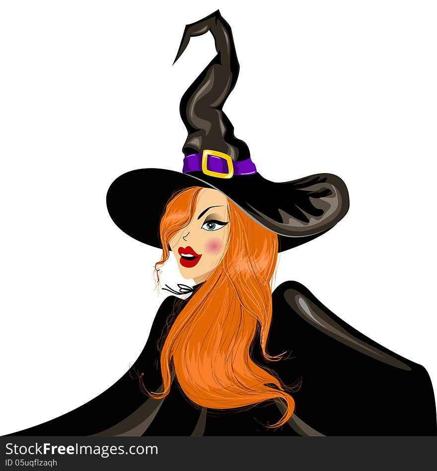 Vector illustration of halloween witch in the hat