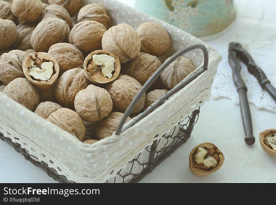 Walnut in wire basket