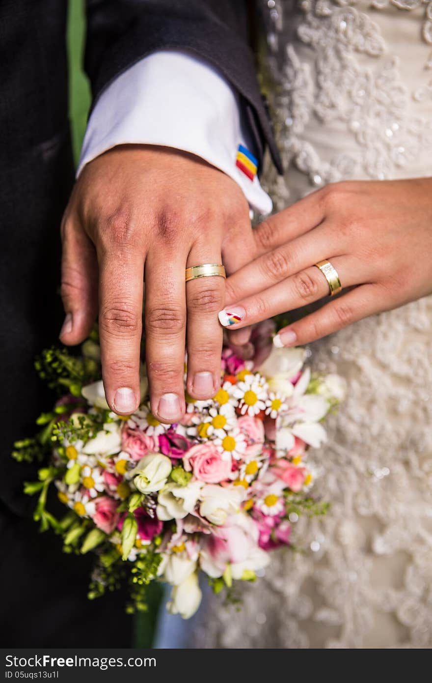 Newlyweds at the wedding flower meadow. Newlyweds at the wedding flower meadow