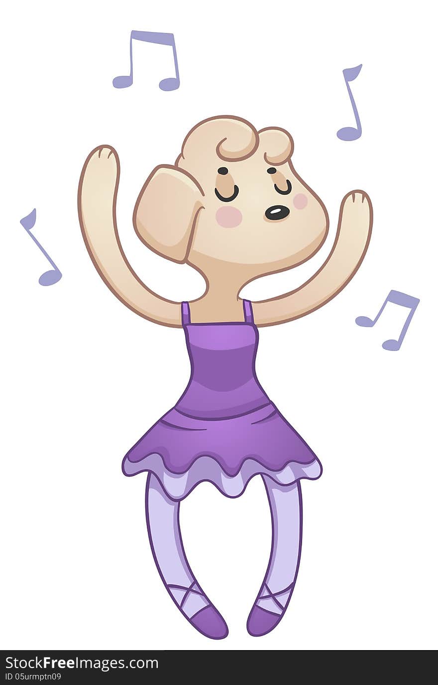 Vector illustration of a cartoon dog dancing ballet and wearing ballet clothes. Vector illustration of a cartoon dog dancing ballet and wearing ballet clothes.