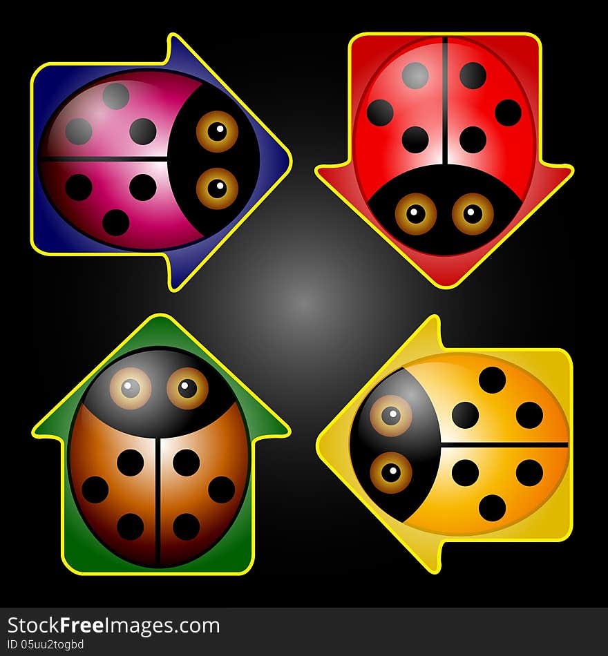 Arrows on the Buttons with LadyBugs. Arrows on the Buttons with LadyBugs