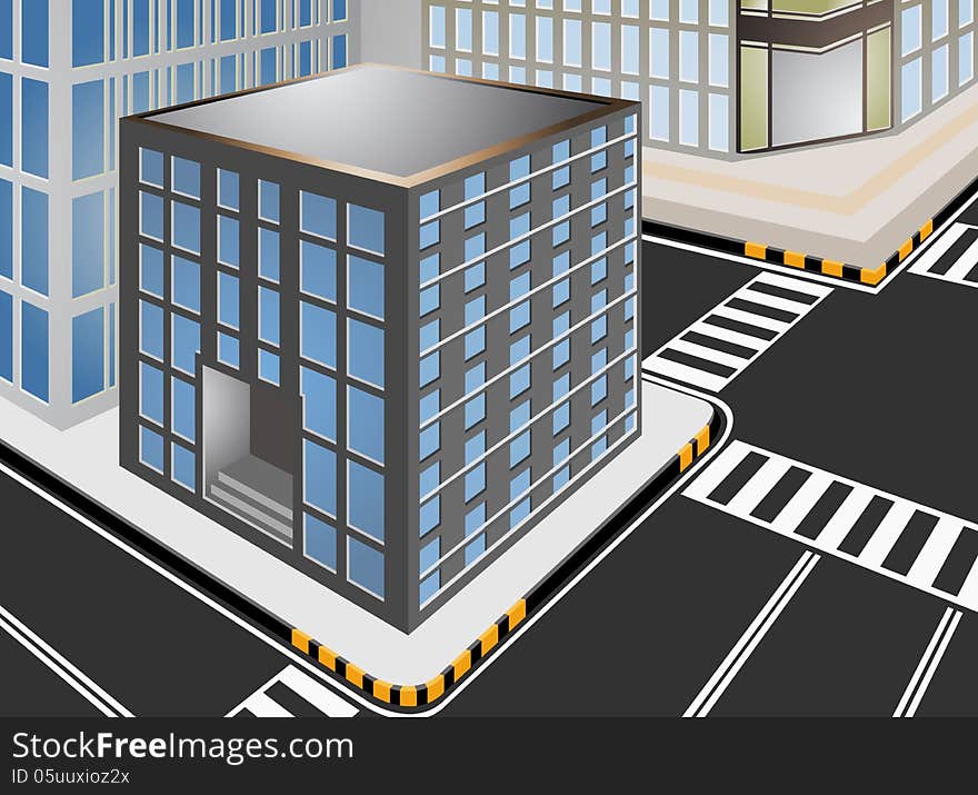 Illustration townscape cartoon with traffic sign background