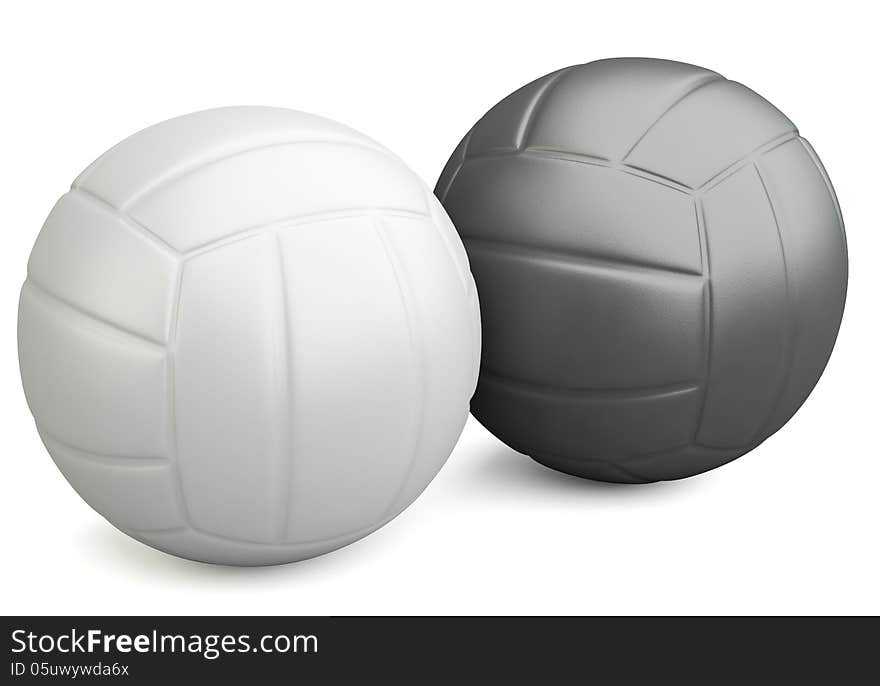 White and black volleyballs isolated on white background. 3d illustration. White and black volleyballs isolated on white background. 3d illustration