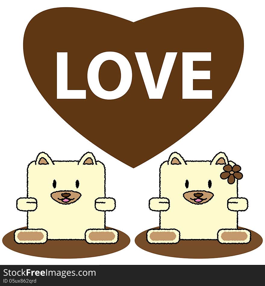 Couple dog cute cartoon in love of vector illustration. Couple dog cute cartoon in love of vector illustration