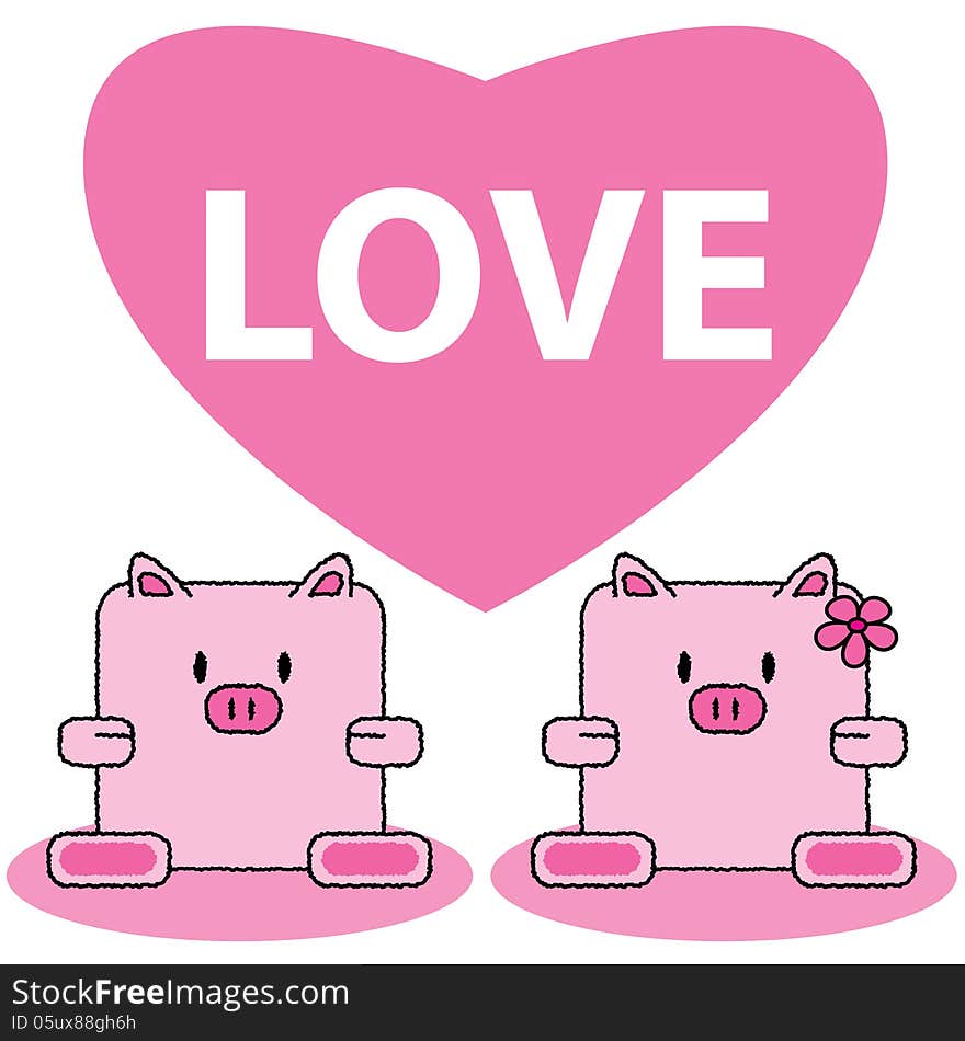 Couple pig cute cartoon in love of vector illustration. Couple pig cute cartoon in love of vector illustration