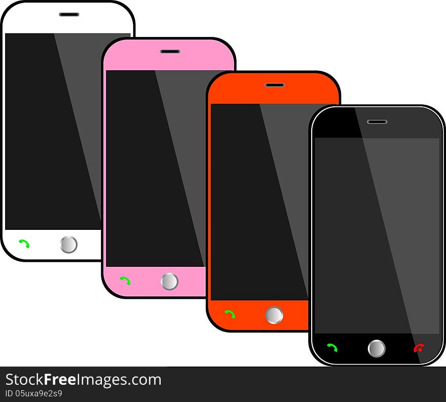 Realistic black mobile phones with blank screen isolated on white, Vector