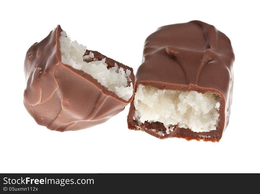 Chocolate with a coco on isolated. Chocolate with a coco on isolated