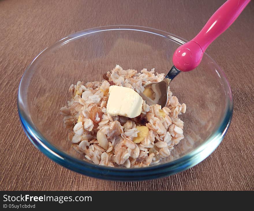 Oatmeal with butter, diet, light breakfast