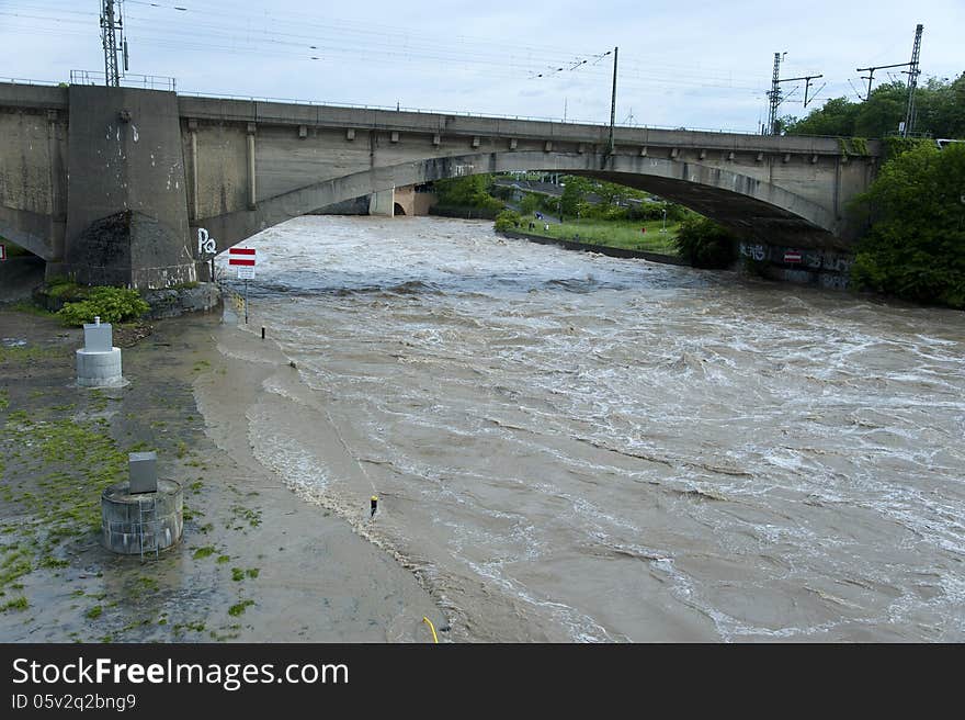 The river Neckarbursts its banks. The river Neckarbursts its banks