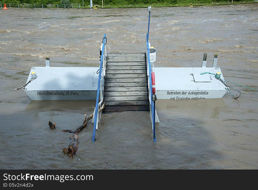 Swimming landing stage flooded by high water