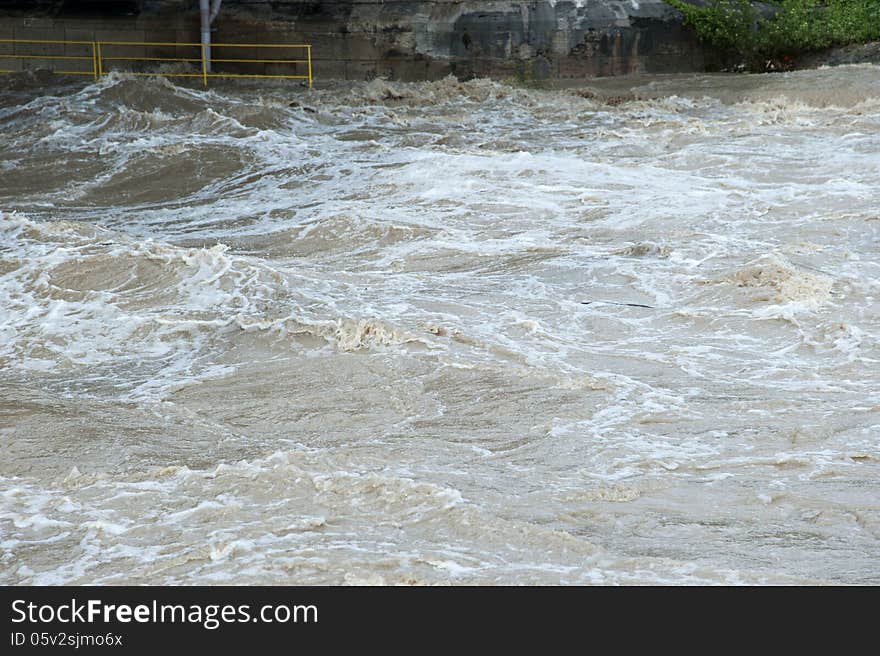 Rising water levels in the river Neckar in Stuttgart in Germany. Rising water levels in the river Neckar in Stuttgart in Germany