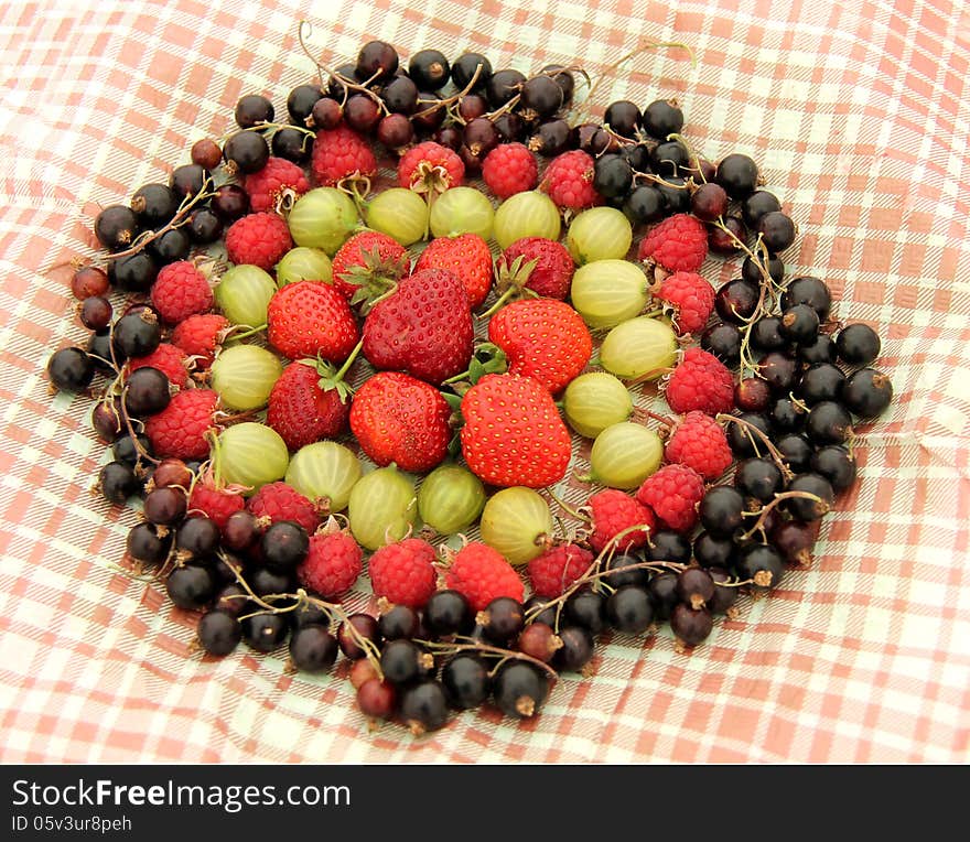 A Display of Fruit Berries on a Chequered Cloth. A Display of Fruit Berries on a Chequered Cloth.