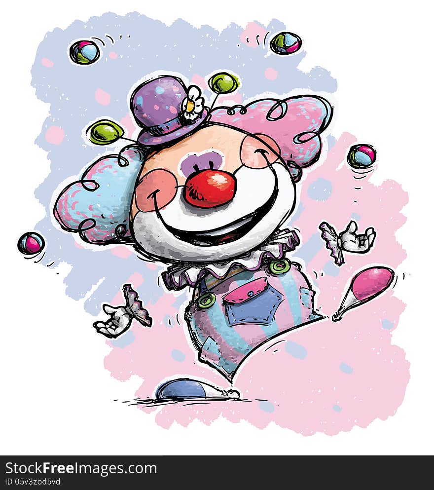 Cartoon artistic illustration of a Clown Juggling - Baby Colors