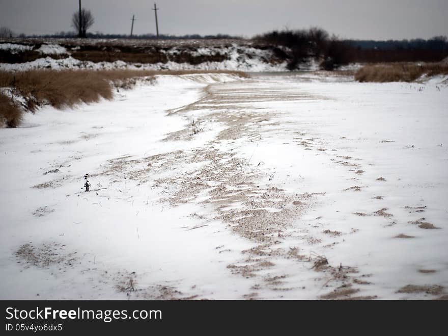 Frozen river bank in winter time. Frozen river bank in winter time