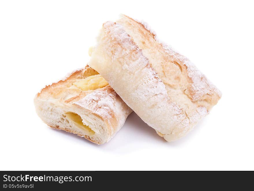 Close up of bread isolated on white