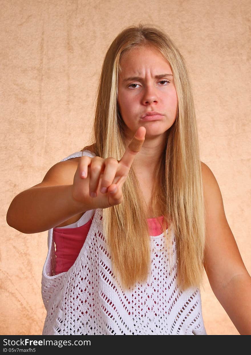 Teenage Female With Bandage On Finger. Teenage Female With Bandage On Finger