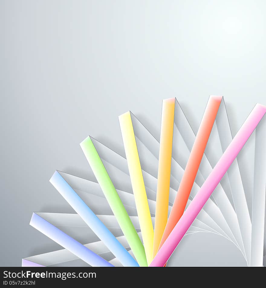 Abstract paper rainbow ribbons on gray background