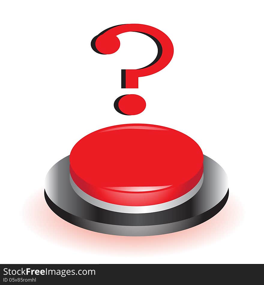 Button. Red pressbutton and question mark.