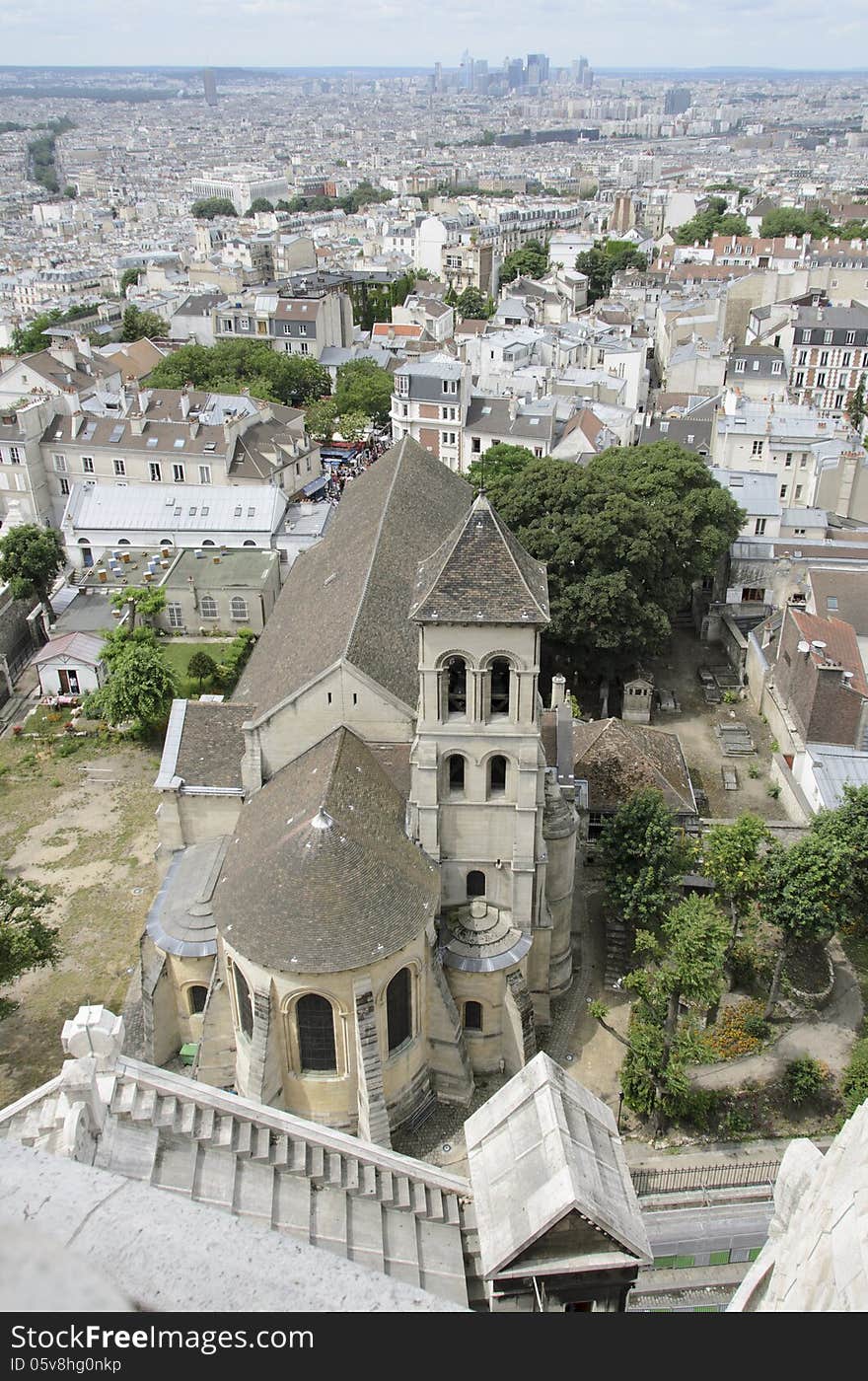 The Basilica of the Sacred Heart of Paris, commonly known as Sacré-Cœur Basilica (French: Basilique du Sacré-Cœur, pronounced, is a Roman Catholic church and minor basilica, dedicated to the Sacred Heart of Jesus, in Paris, France. A popular landmark, the basilica is located at the summit of the butte Montmartre, the highest point in the city. The Basilica of the Sacred Heart of Paris, commonly known as Sacré-Cœur Basilica (French: Basilique du Sacré-Cœur, pronounced, is a Roman Catholic church and minor basilica, dedicated to the Sacred Heart of Jesus, in Paris, France. A popular landmark, the basilica is located at the summit of the butte Montmartre, the highest point in the city.