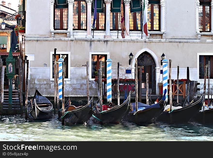 Venetian gondolas at the pier