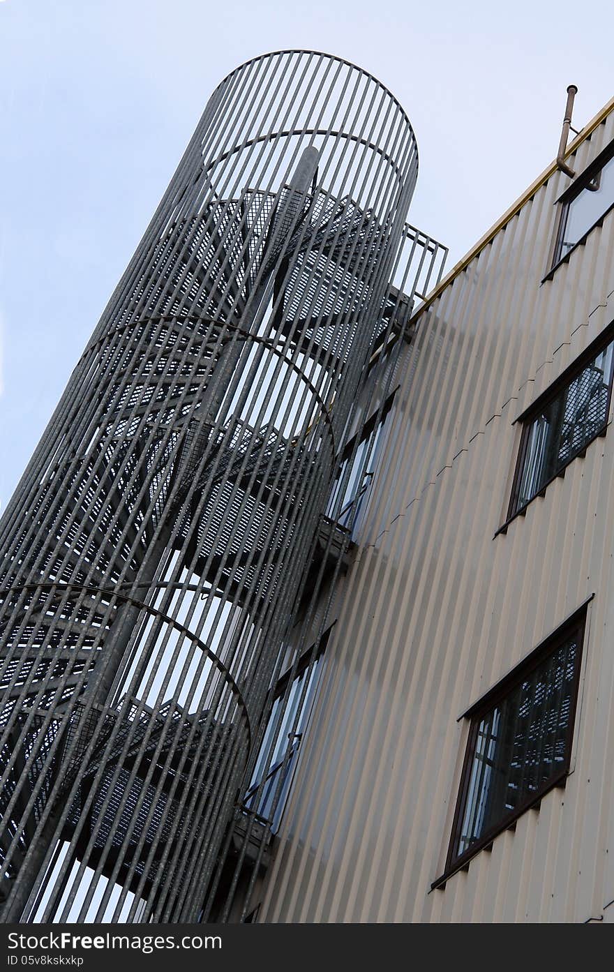 Modern fire escape and spiral staircase