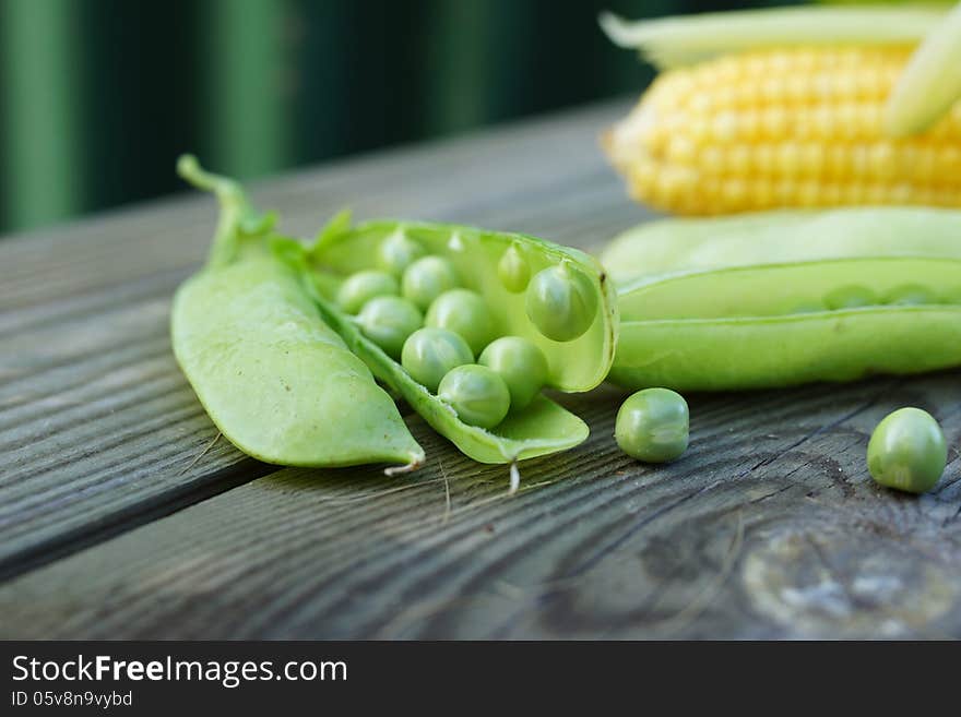 Abstract still life with green peas, corn and wheat. Abstract still life with green peas, corn and wheat.