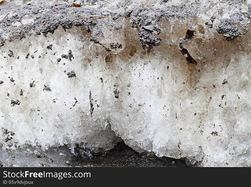 Spring dirty snow closeup background. Spring dirty snow closeup background