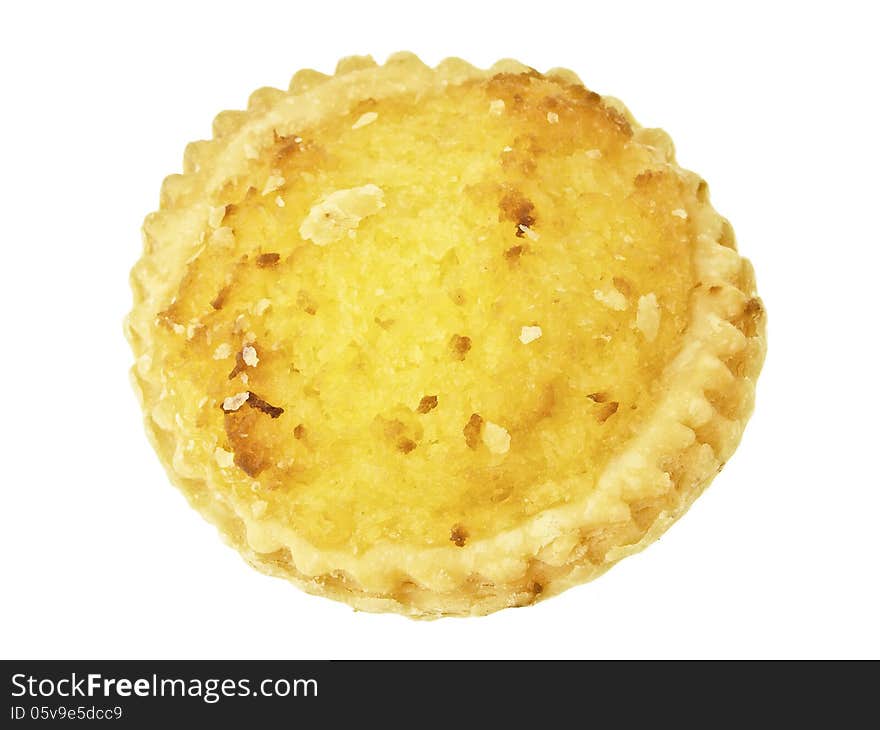 Piece of coconut pie on white background