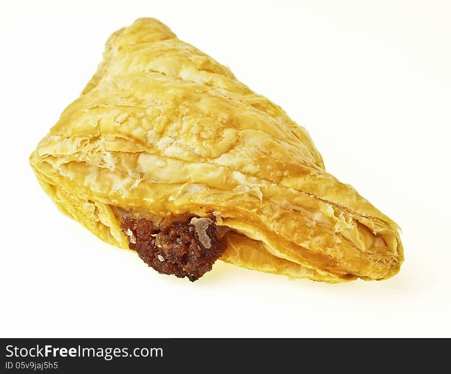 Piece of assorted flavour pie on white background