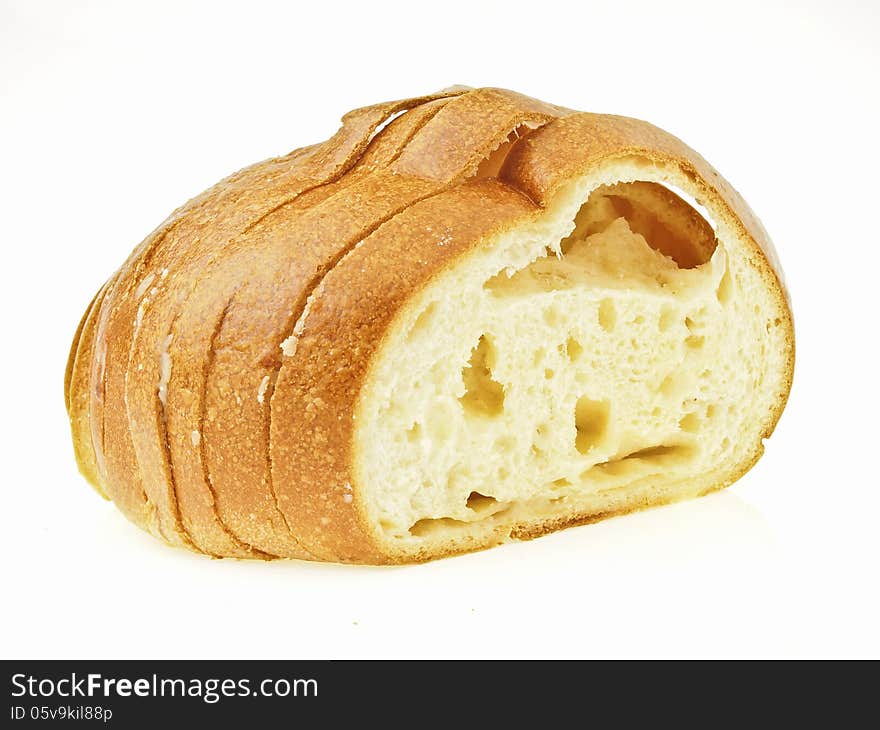 Big craquelin belgium bread on white background