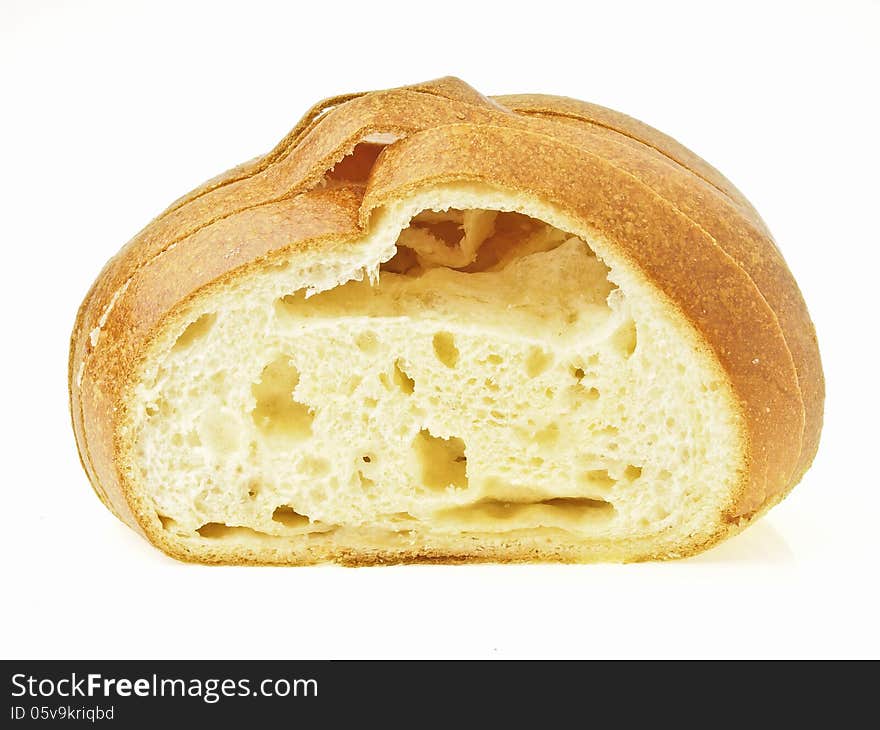 Front view of craquelin belgium bread on white background. Front view of craquelin belgium bread on white background