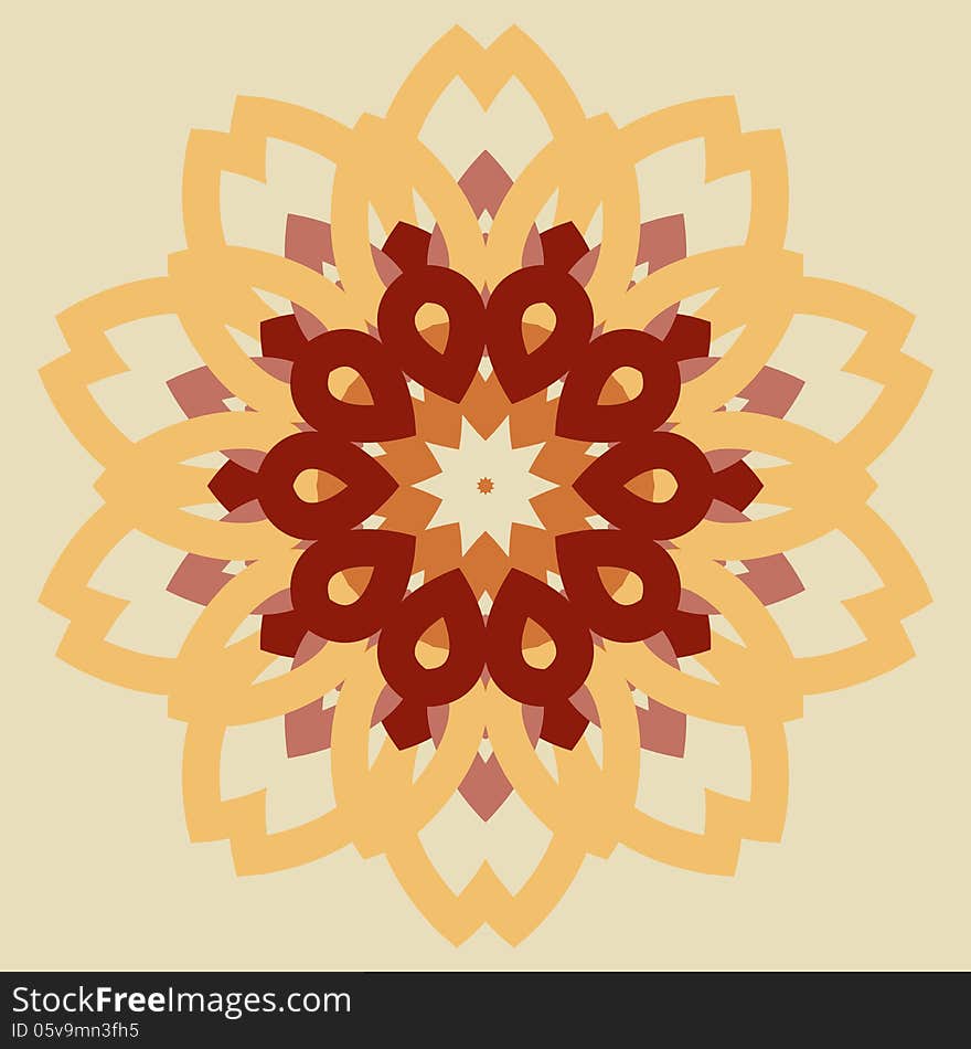 Vintage burgundy with orange mosaic petal flower shell on yellow background