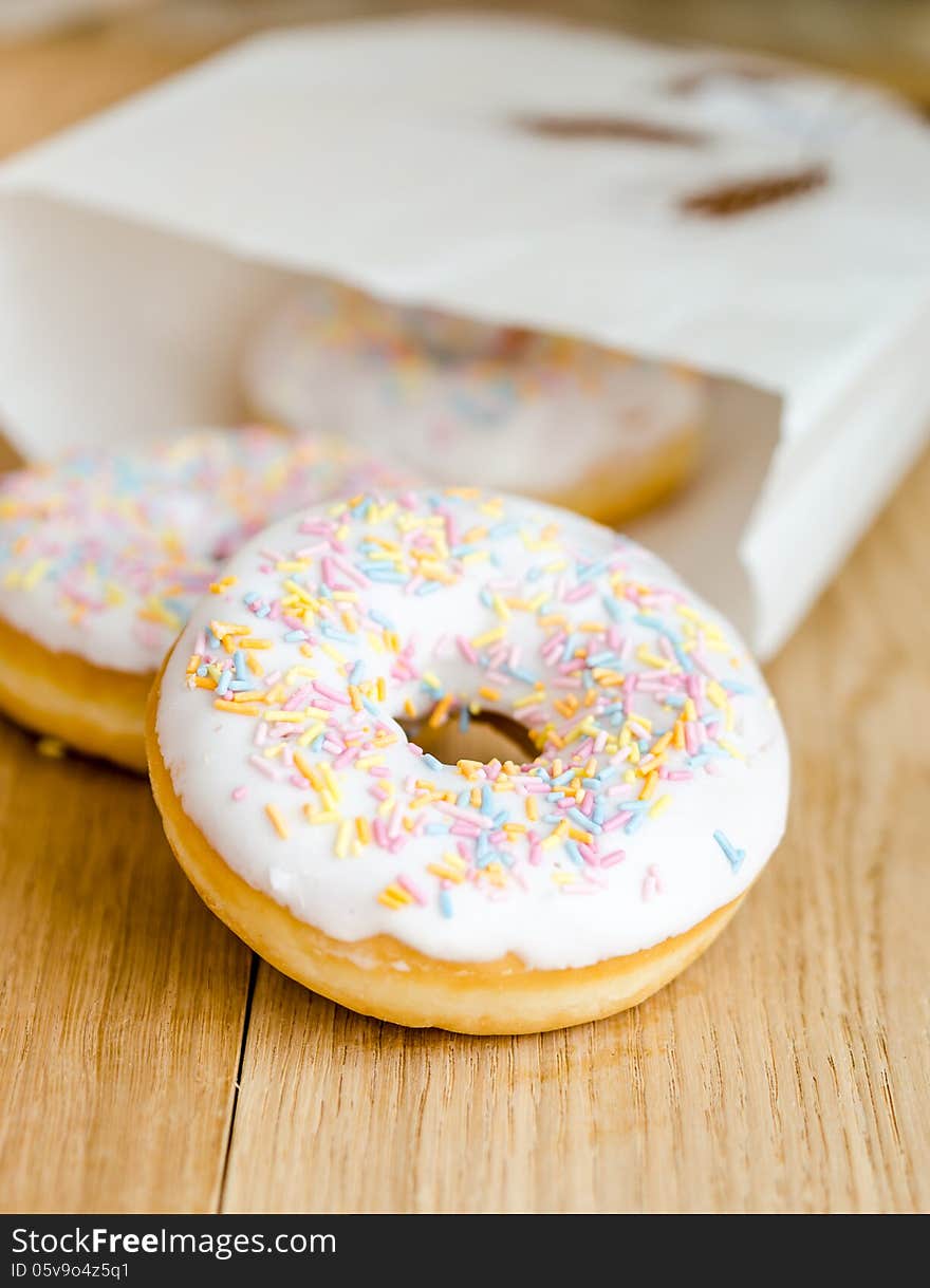 Fresh donuts in papper bag