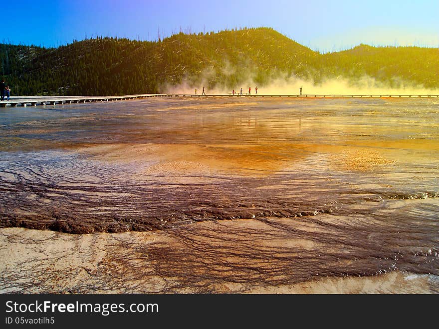 View at geyser lake. Yellowstone National Park.