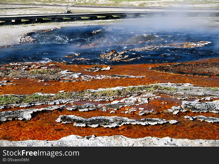 Beautiful pattern of Hot River. Yellowstone National Park.