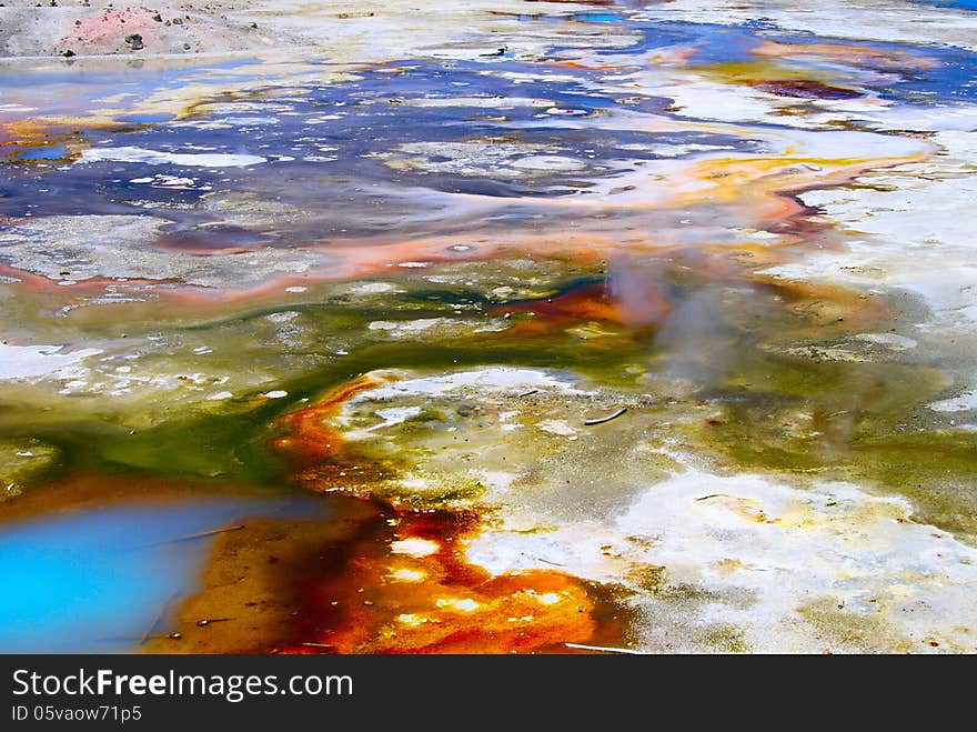 Beautiful pattern of Hot River. Yellowstone National Park.