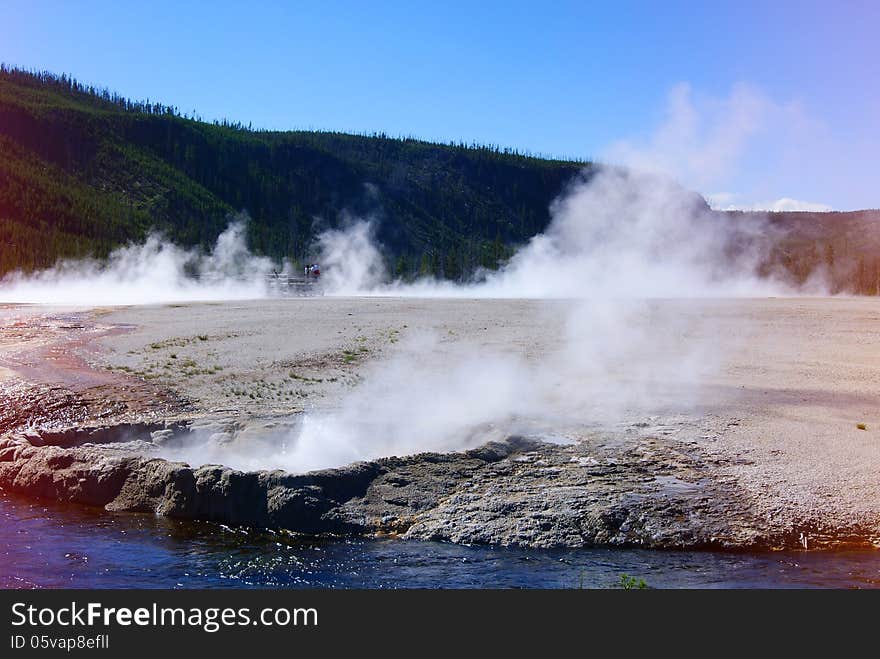 View at geyser lake. Yellowstone National Park.