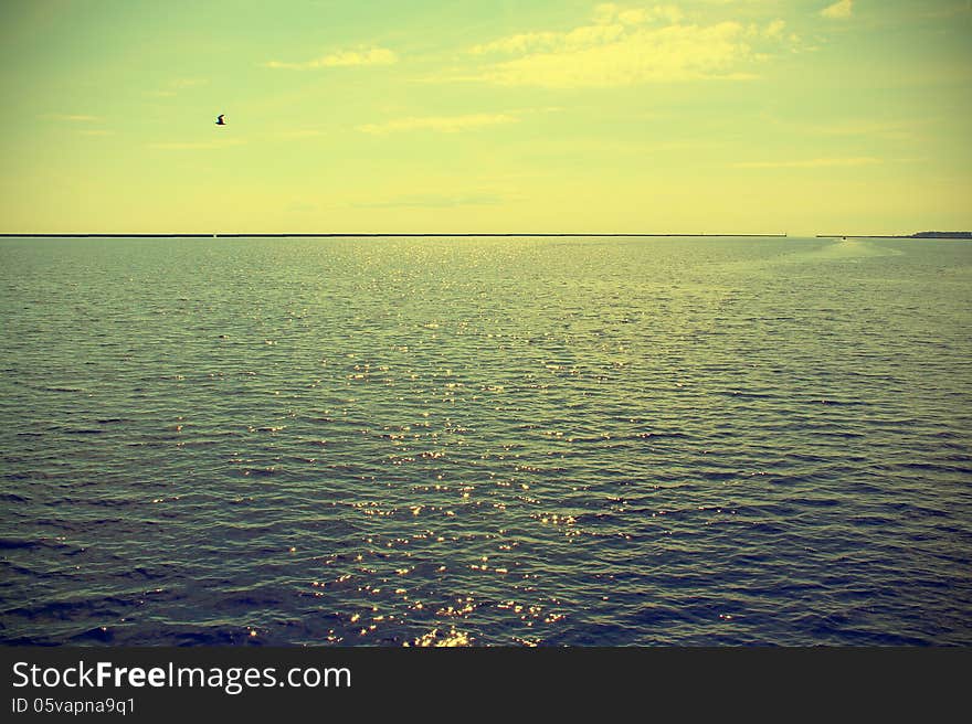 View at Lake Michigan with bright sky