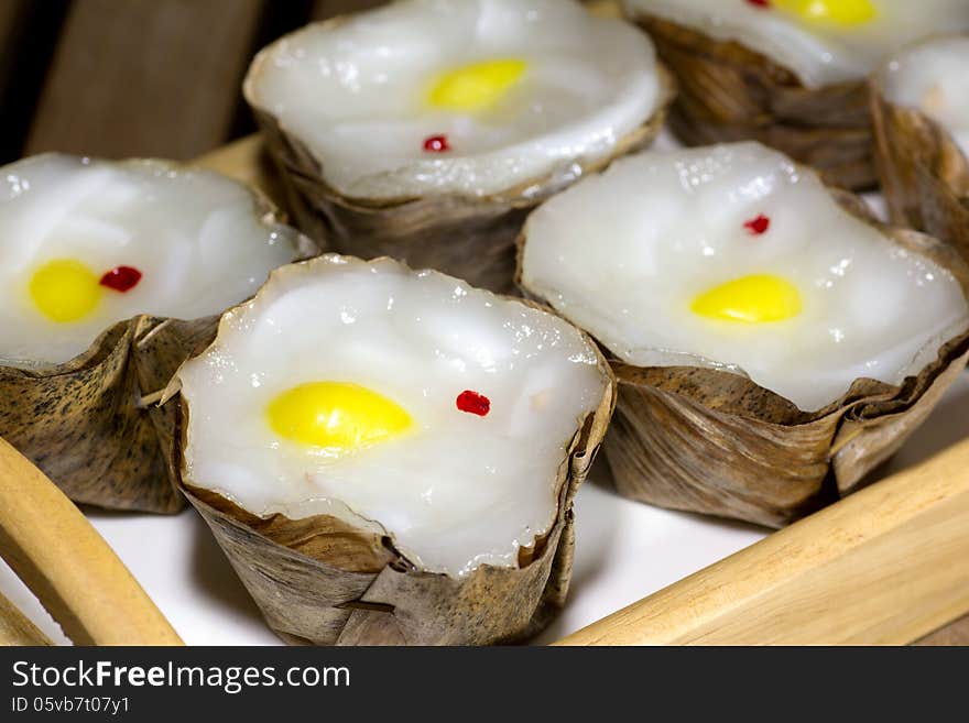 Traditional Basket shaped Chinese pudding kind of Chinese sweetmeat steamed in a basket
