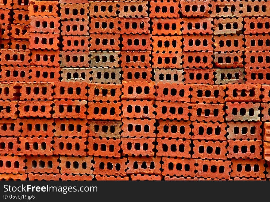 Stack of red brick for prepairing for construction