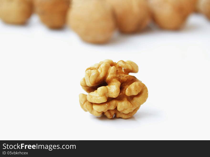 Walnuts on a white background (diet food)