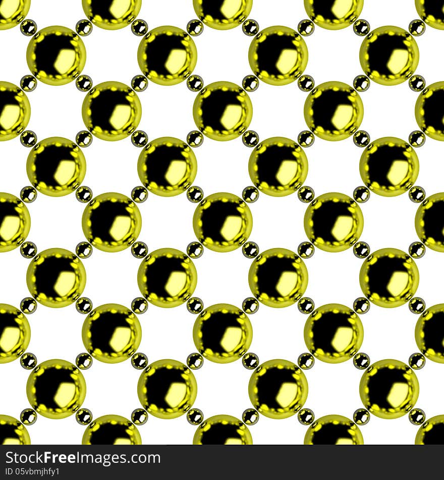 Abstract metal seamless background: lattice consisting of golden and steel balls isolated on white, diagonally oriented. Abstract metal seamless background: lattice consisting of golden and steel balls isolated on white, diagonally oriented