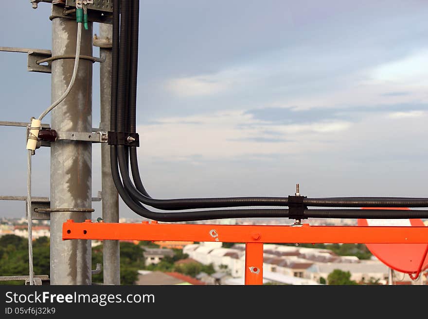 Telephone communications cable on the pole. Telephone communications cable on the pole.