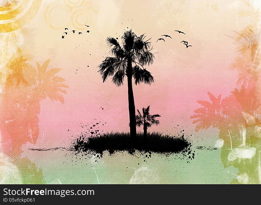 Abstract palm tree with birds and grunge effect. Abstract palm tree with birds and grunge effect