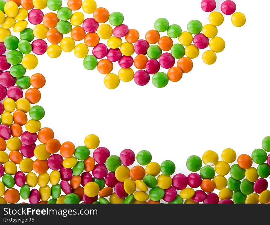 Mixed colorful candies isolated on white background